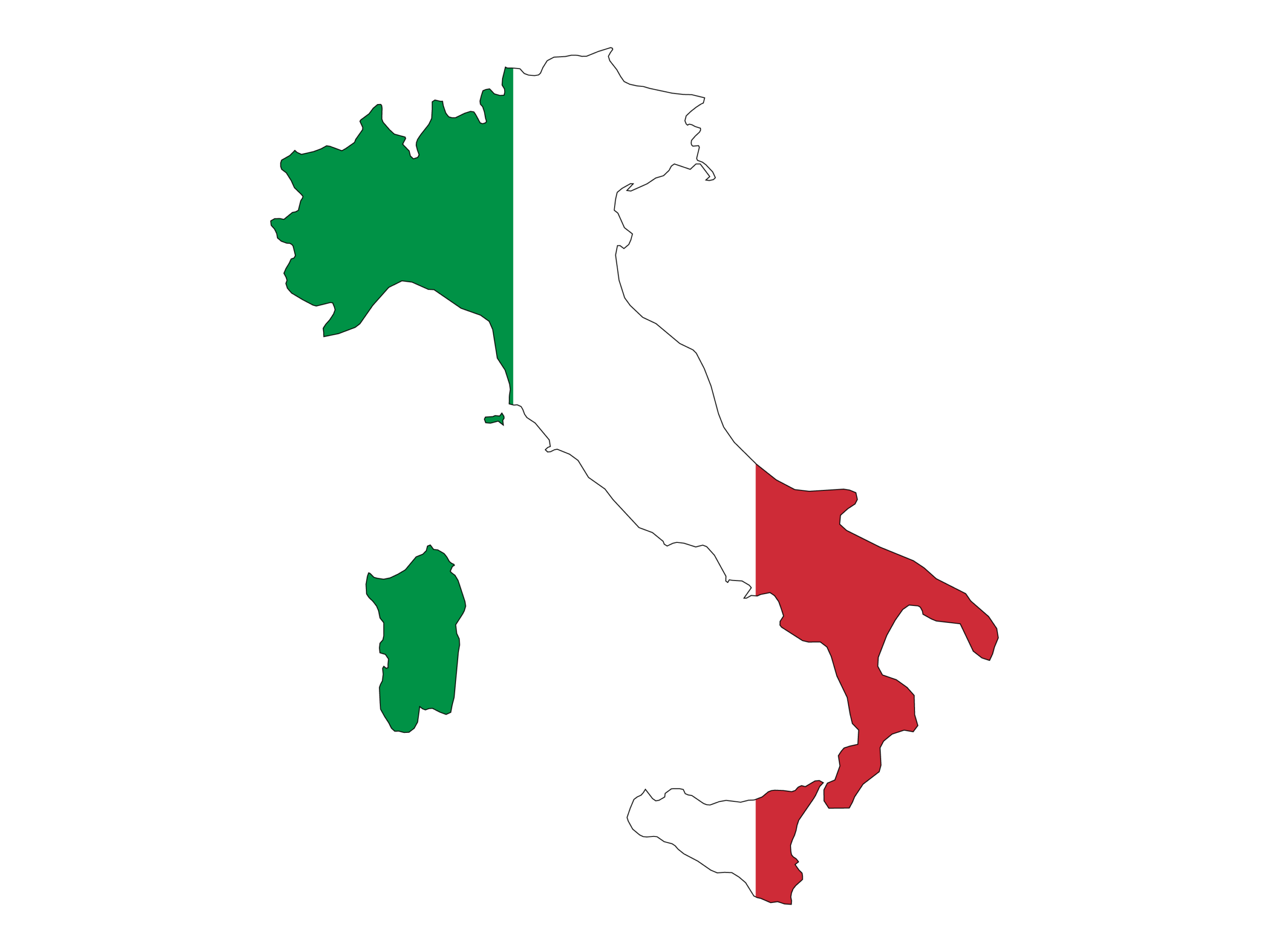 Mapa de Italia con los colores de la bandera italiana
